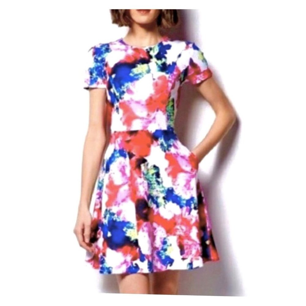 Milly Rosabella Floral Scuba Knit Short Sleeve Skater Dress Size 10 - Picture 1 of 8